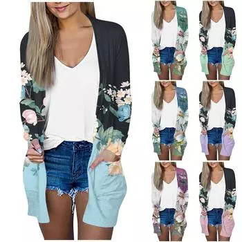 Женская модная свободная повседневная куртка-кардиган средней длины с длинными рукавами и принтом, топ XXXXL розовый