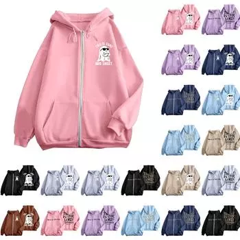 Женская модная свободная повседневная куртка-свитшот с капюшоном и принтом на молнии XL коричневый