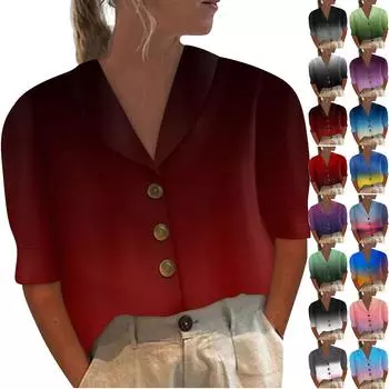 Женская модная свободная повседневная рубашка-кардиган с короткими рукавами и пуговицами с отворотом, футболка с принтом, топ