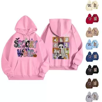 Женская модная свободная повседневная толстовка с капюшоном и длинным рукавом на Хэллоуин с принтом призрака XL кофейный