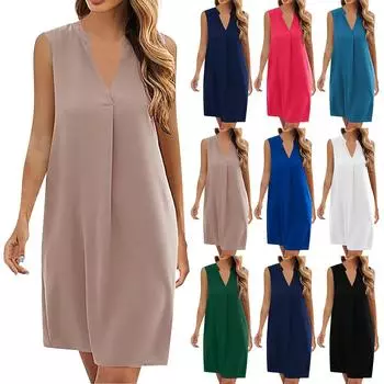 Женская модная свободная рубашка без рукавов с V-образным вырезом, однотонные платья L чёрный