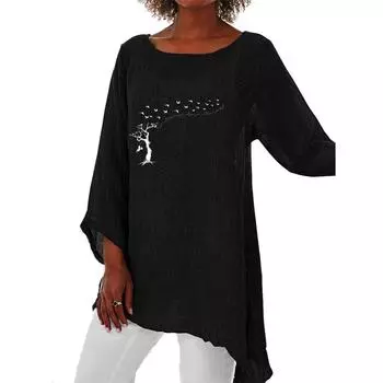 Женская модная свободная рубашка на весну и лето, повседневная льняная рубашка с длинным рукавом 3/4 и тонким верхом с принтом, большие размеры с круглым воротником S белый