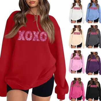 Женская модная свободная толстовка с длинным рукавом и круглым вырезом с принтом ко Дню святого Валентина L бежевый