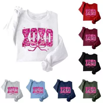 Женская модная свободная толстовка с длинным рукавом и круглым вырезом с принтом ко Дню святого Валентина M чёрный