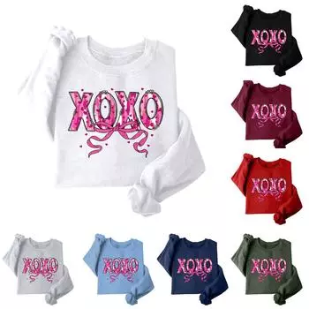 Женская модная свободная толстовка с длинным рукавом и круглым вырезом с принтом ко Дню святого Валентина L