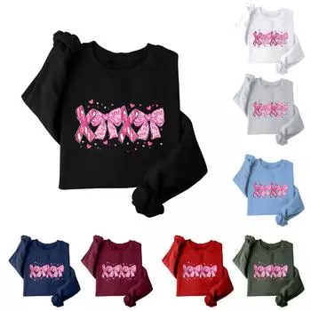 Женская модная свободная толстовка с длинным рукавом и круглым вырезом с принтом ко Дню святого Валентина XXXL чёрный