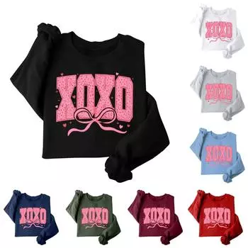 Женская модная свободная толстовка с длинным рукавом и круглым вырезом с принтом ко Дню святого Валентина L чёрный