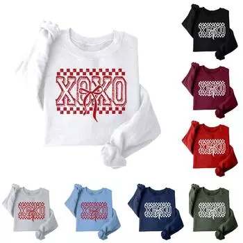 Женская модная свободная толстовка с длинным рукавом и круглым вырезом с принтом ко Дню святого Валентина S