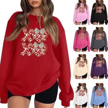 Женская модная свободная толстовка с длинным рукавом и круглым вырезом с принтом ко Дню святого Валентина L красный