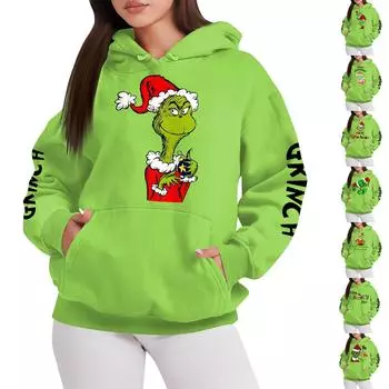 Женская модная свободная толстовка с длинными рукавами и круглым вырезом, плюшевая толстовка с рождественским принтом, топ L