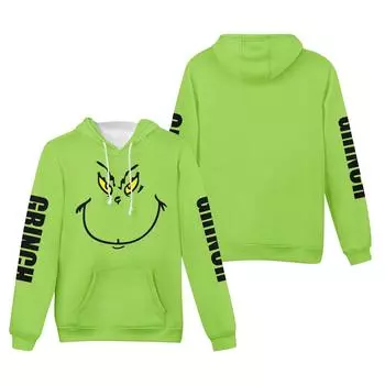 Женская модная свободная толстовка с длинными рукавами и круглым вырезом, плюшевая толстовка с рождественским принтом, топ L зелёный