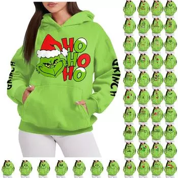 Женская модная свободная толстовка с длинными рукавами и круглым вырезом, плюшевая толстовка с рождественским принтом, топ XXXL
