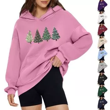 Женская модная свободная толстовка с капюшоном и рождественским принтом, длинный рукав, пуловер XXXL