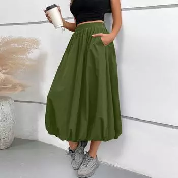 Женская модная свободная юбка Flower Pod с эластичной талией и юбкой-шампаном, юбка-миди L армия зеленый