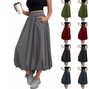 Женская модная свободная юбка Flower Pod с эластичной талией и юбкой-шампаном, юбка-миди L армия зеленый