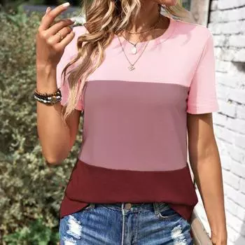 Женская модная свободная универсальная футболка с цветными блоками S