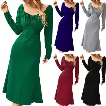 Женская модная свободная универсальная осенне-зимняя однотонная юбка с длинными рукавами S чёрный