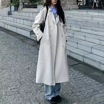 Женская модная темпераментная ветровка для поездок на работу, осень 2023, новая куртка, корейский шикарный элегантный повседневный свободный Тренч высокого класса XS абрикосовый