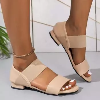 Женская модная тенденция, противоскользящая, износостойкая, удобная мягкая подошва с блокировкой цвета, прочная эластичная лента, подходит для использования в помещении и на открытом воздухе. 35 бежевый