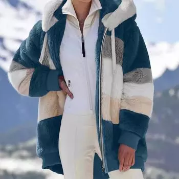 Женская модная теплая флисовая однотонная толстовка с капюшоном, пэчворк, карман на молнии, повседневная куртка L темно-синий