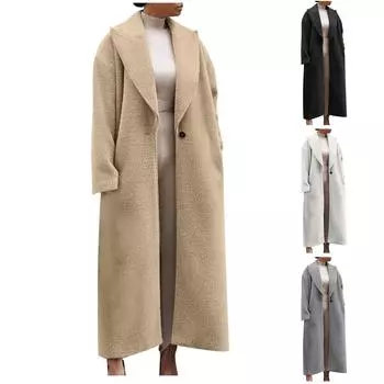 Женская модная теплая куртка с длинным рукавом и лацканами из плюшевого твида XXL бежевый