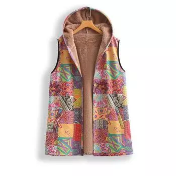 Женская модная теплая жилетка без рукавов в стиле ретро с принтом и полосками L