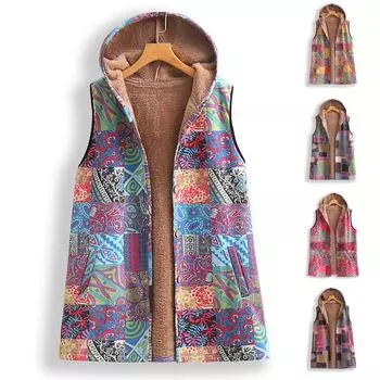 Женская модная теплая жилетка без рукавов в стиле ретро с принтом и полосками L