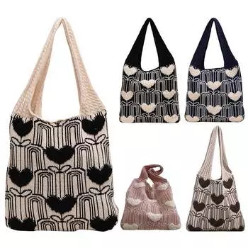 Женская модная тканая сумка большой емкости с полезным сердечным узором Повседневная сумка для поездок на работу бежевый