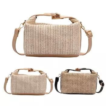 Женская модная тканая сумка на плечо в стиле ретро, однотонная сумка, тканая сумка, пляжная сумка One Size хаки