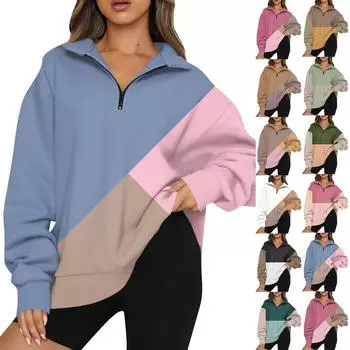 Женская модная толстовка с длинным рукавом и принтом в полоску с отворотом на молнии L армия зеленый