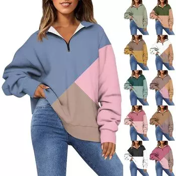 Женская модная толстовка с длинным рукавом и принтом в полоску с отворотом на молнии L