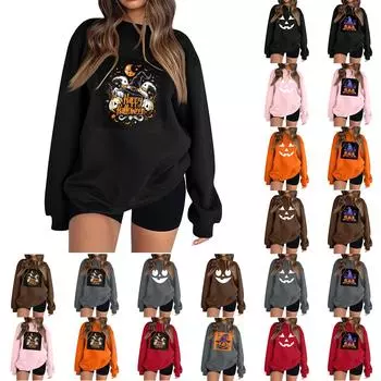 Женская модная толстовка с длинным рукавом и круглым вырезом с принтом L чёрный