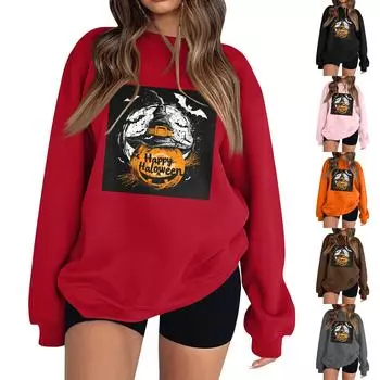 Женская модная толстовка с длинным рукавом и круглым вырезом с принтом L чёрный