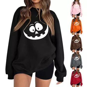 Женская модная толстовка с длинным рукавом и круглым вырезом с принтом L чёрный