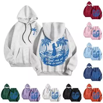 Женская модная толстовка с длинным рукавом и принтом букв, с капюшоном и карманом на шнурке, плюшевая толстовка M