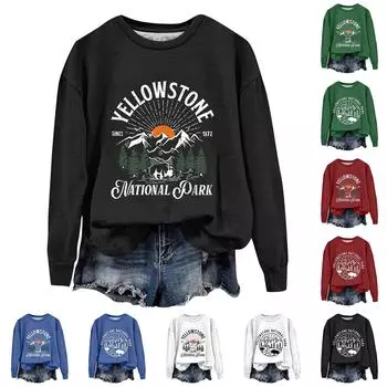 Женская модная толстовка с длинным рукавом и круглым вырезом с принтом L армия зеленый