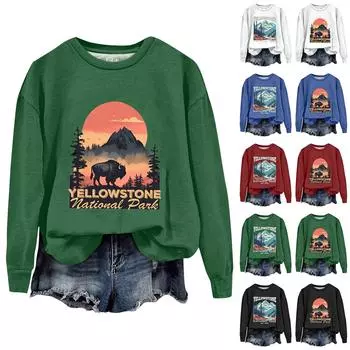 Женская модная толстовка с длинным рукавом и круглым вырезом с принтом L армия зеленый