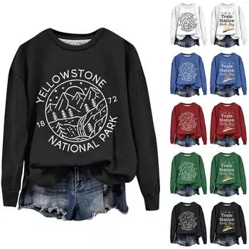 Женская модная толстовка с длинным рукавом и круглым вырезом с принтом L армия зеленый