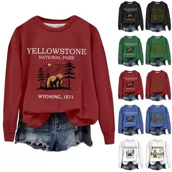 Женская модная толстовка с длинным рукавом и круглым вырезом с принтом L армия зеленый