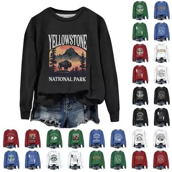 Женская модная толстовка с длинным рукавом и круглым вырезом с принтом M