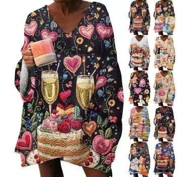 Женская модная толстовка с длинным рукавом и V-образным вырезом с принтом XL жёлтый