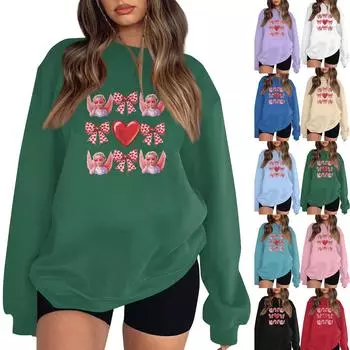 Женская модная толстовка с длинным рукавом и принтом в виде банта с круглым вырезом XXL розовый