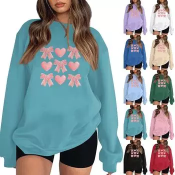 Женская модная толстовка с длинным рукавом и принтом в виде банта с круглым вырезом XXXL чёрный