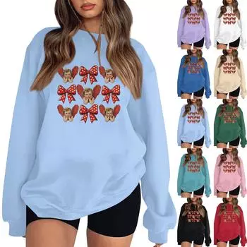 Женская модная толстовка с длинным рукавом и принтом в виде банта с круглым вырезом L