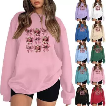 Женская модная толстовка с длинным рукавом и принтом в виде банта с круглым вырезом L