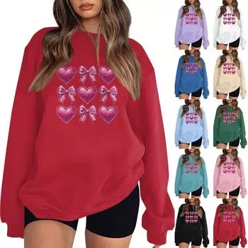 Женская модная толстовка с длинным рукавом и принтом в виде банта с круглым вырезом L красный