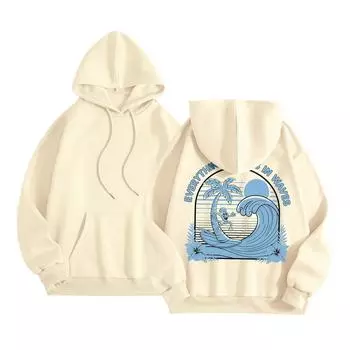 Женская модная толстовка с длинным рукавом, принтом букв, капюшоном, завязками, большим карманом, толстовка сверху L бежевый