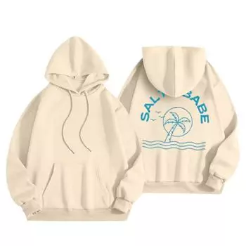 Женская модная толстовка с длинным рукавом, принтом букв, капюшоном, завязками, большим карманом, толстовка сверху L бежевый