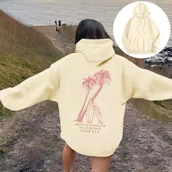 Женская модная толстовка с длинным рукавом, принтом букв, капюшоном, завязками, большим карманом, толстовка сверху L бежевый