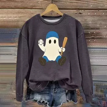 Женская модная толстовка с длинным рукавом, принтом на Хэллоуин и круглым вырезом L